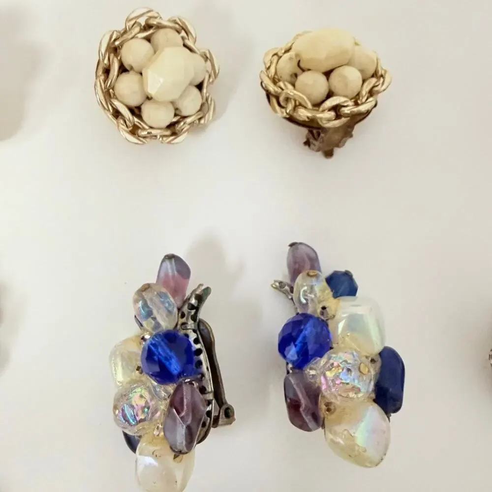 Lot of 15 Hong Kong Japan Cluster Flower Faux Pearl Shell Bead Clip On Earrings